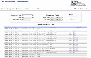 Screen shot of transaction log.