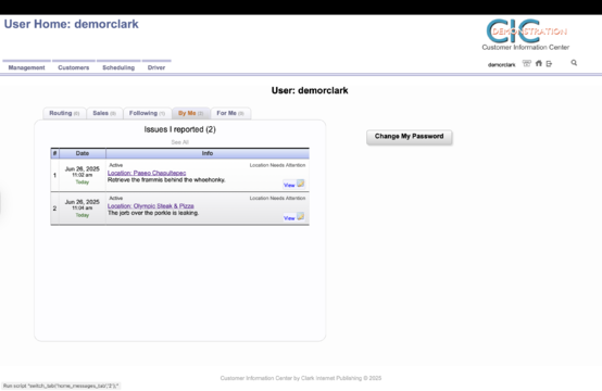 screenshot of user landing page