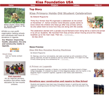 Screenshot of Kisa Foundation home page.
